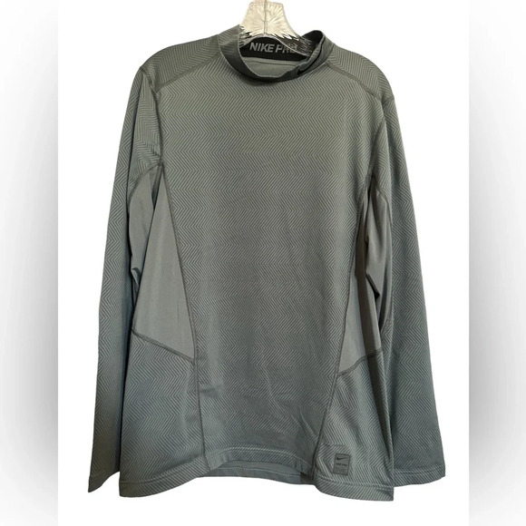Nike Pro Dri Fit Mock Neck Long Sleeve Top Gray Size Large - Picture 1 of 7